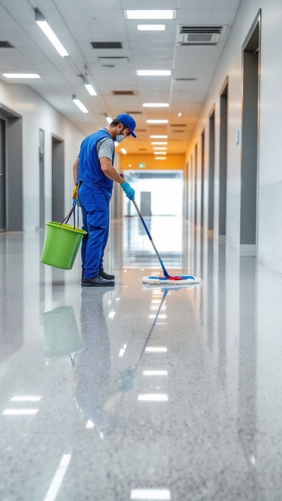 Reinigungskraft im Einsatz